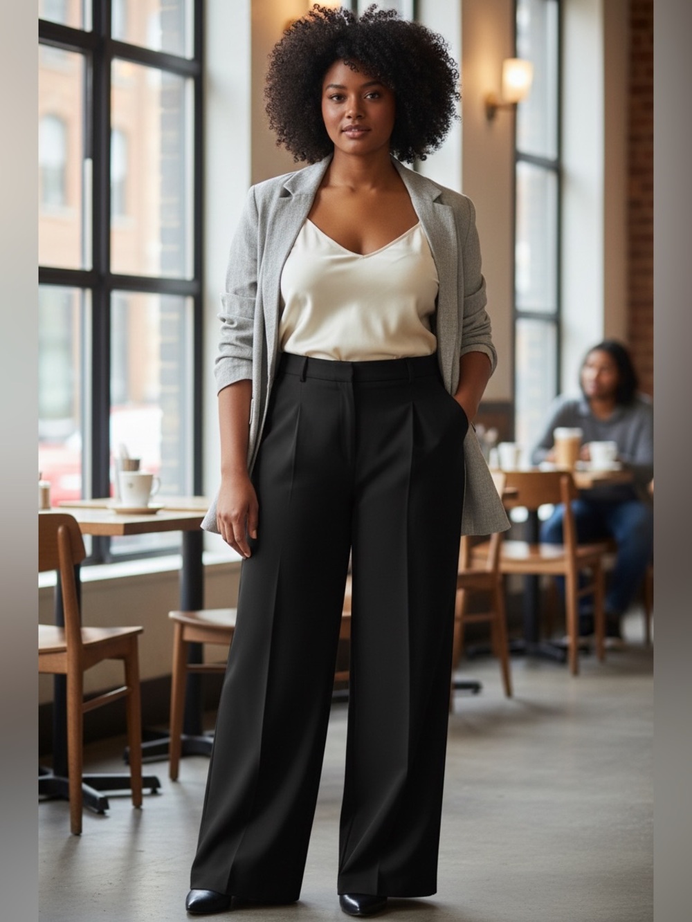 Black Women's Wide-Leg High Waist Dress Pants